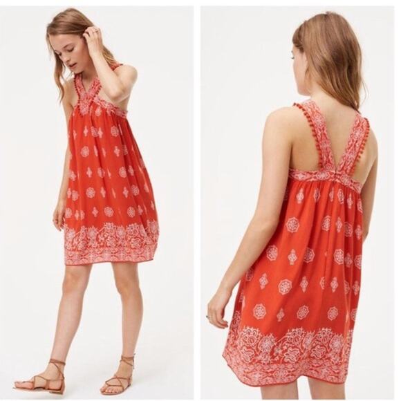 LOFT Ann Taylor Ole Swing Dress Floral Halter Pom Pom Fringe - Picture 1 of 10
